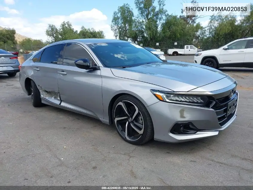 2021 Honda Accord Sport VIN: 1HGCV1F39MA020853 Lot: 42260035