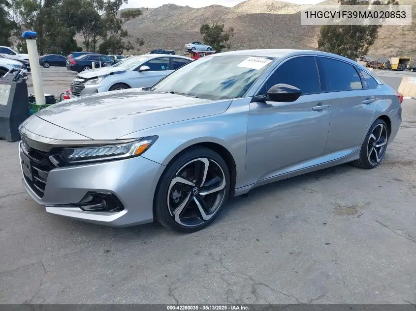 2021 Honda Accord Sport VIN: 1HGCV1F39MA020853 Lot: 42260035