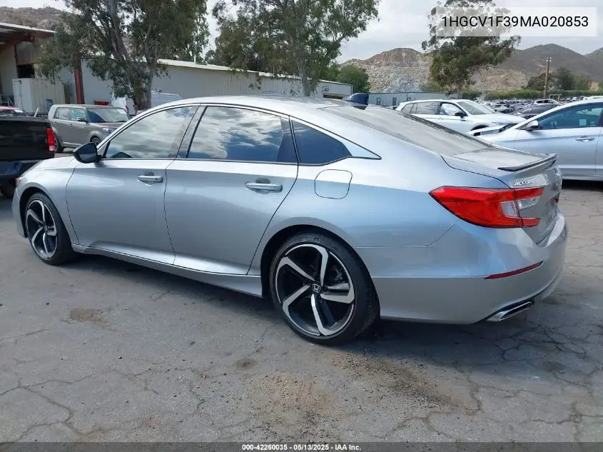 2021 Honda Accord Sport VIN: 1HGCV1F39MA020853 Lot: 42260035