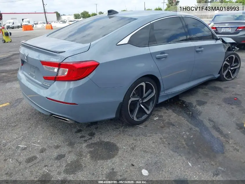 2021 Honda Accord Sport Special Edition VIN: 1HGCV1F43MA018993 Lot: 42262195
