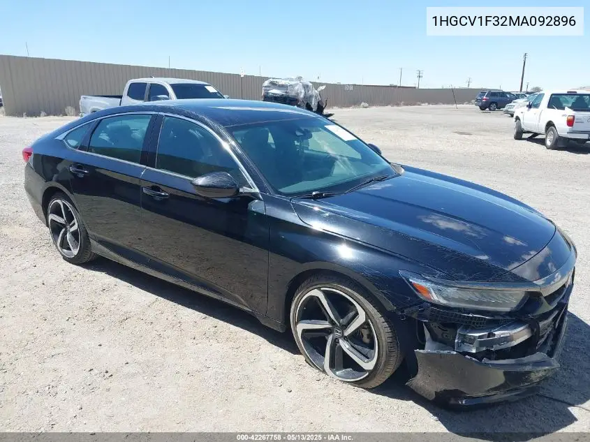 2021 Honda Accord Sport VIN: 1HGCV1F32MA092896 Lot: 42267758