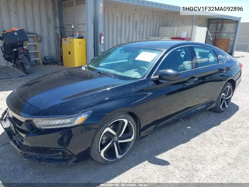 2021 Honda Accord Sport VIN: 1HGCV1F32MA092896 Lot: 42267758