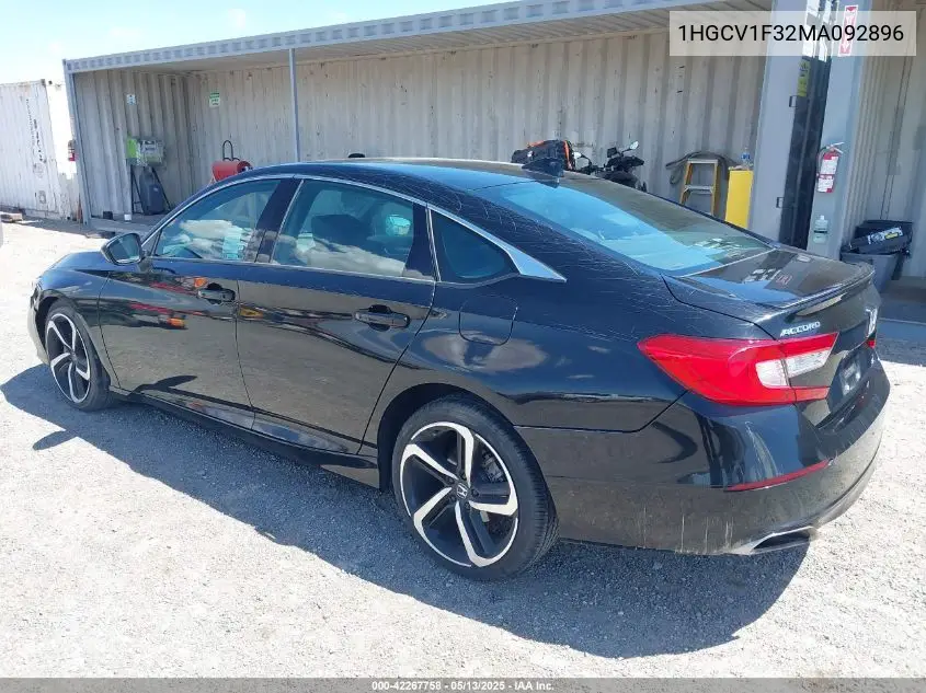 2021 Honda Accord Sport VIN: 1HGCV1F32MA092896 Lot: 42267758