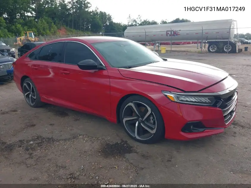 2021 Honda Accord Sport VIN: 1HGCV1F31MA017249 Lot: 42480684