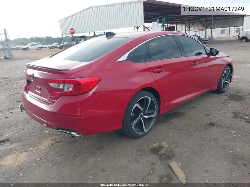 2021 Honda Accord Sport VIN: 1HGCV1F31MA017249 Lot: 42480684