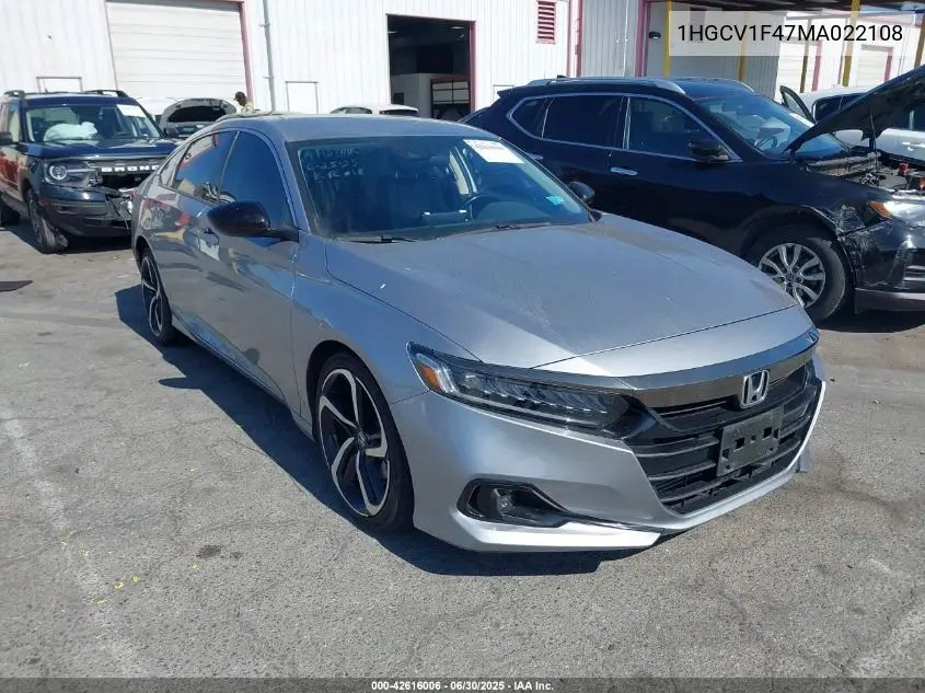 2021 Honda Accord Sport Special Edition VIN: 1HGCV1F47MA022108 Lot: 42616006