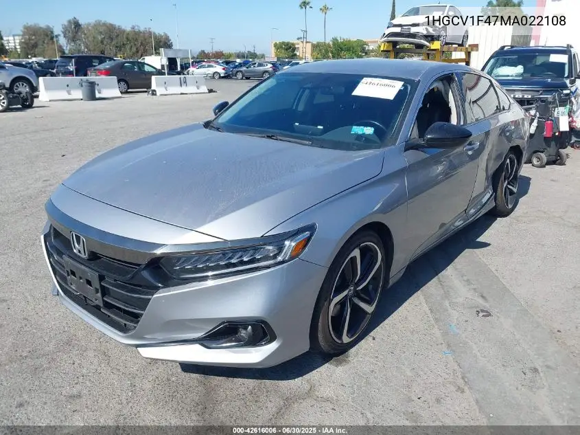 2021 Honda Accord Sport Special Edition VIN: 1HGCV1F47MA022108 Lot: 42616006
