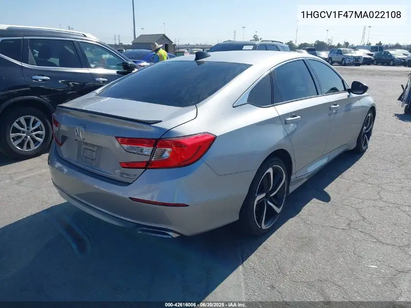 2021 Honda Accord Sport Special Edition VIN: 1HGCV1F47MA022108 Lot: 42616006