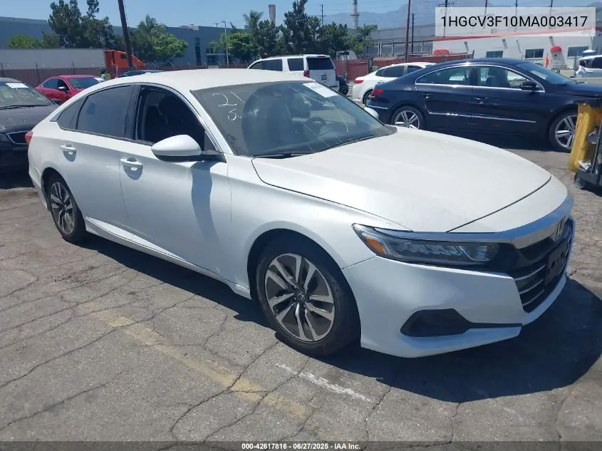 2021 Honda Accord Hybrid VIN: 1HGCV3F10MA003417 Lot: 42617816