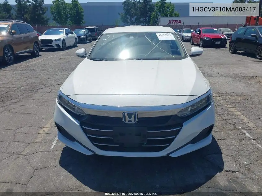 2021 Honda Accord Hybrid VIN: 1HGCV3F10MA003417 Lot: 42617816