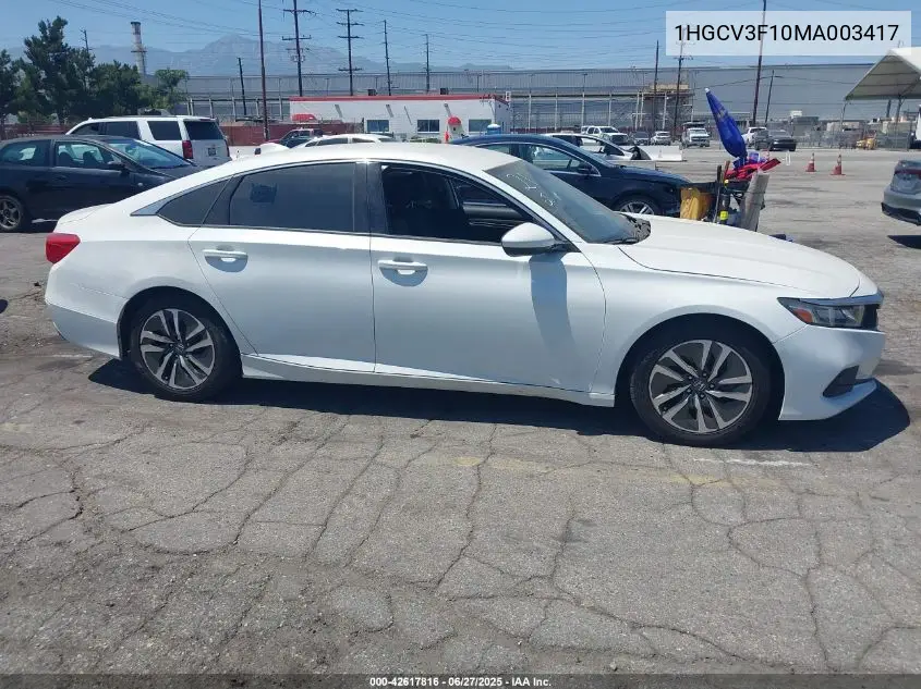 2021 Honda Accord Hybrid VIN: 1HGCV3F10MA003417 Lot: 42617816