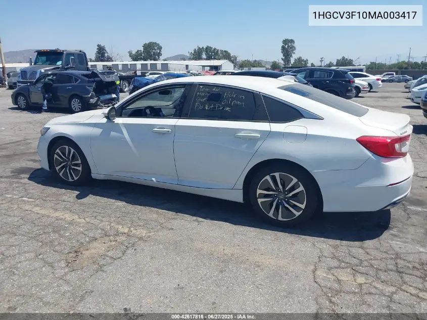 2021 Honda Accord Hybrid VIN: 1HGCV3F10MA003417 Lot: 42617816