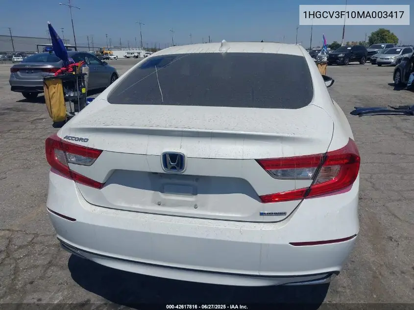 2021 Honda Accord Hybrid VIN: 1HGCV3F10MA003417 Lot: 42617816