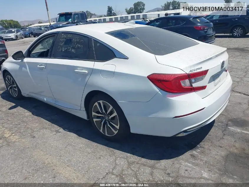 2021 Honda Accord Hybrid VIN: 1HGCV3F10MA003417 Lot: 42617816