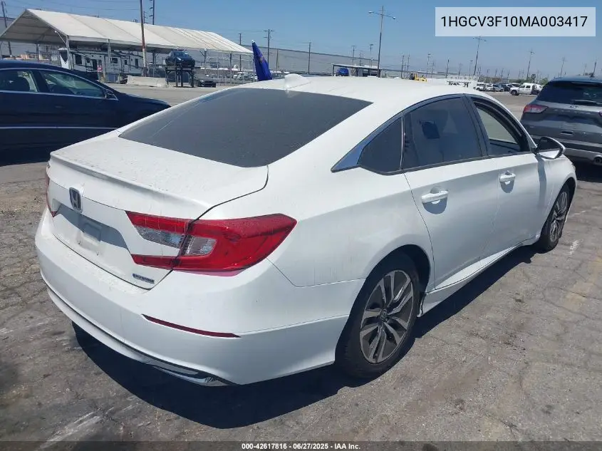 2021 Honda Accord Hybrid VIN: 1HGCV3F10MA003417 Lot: 42617816