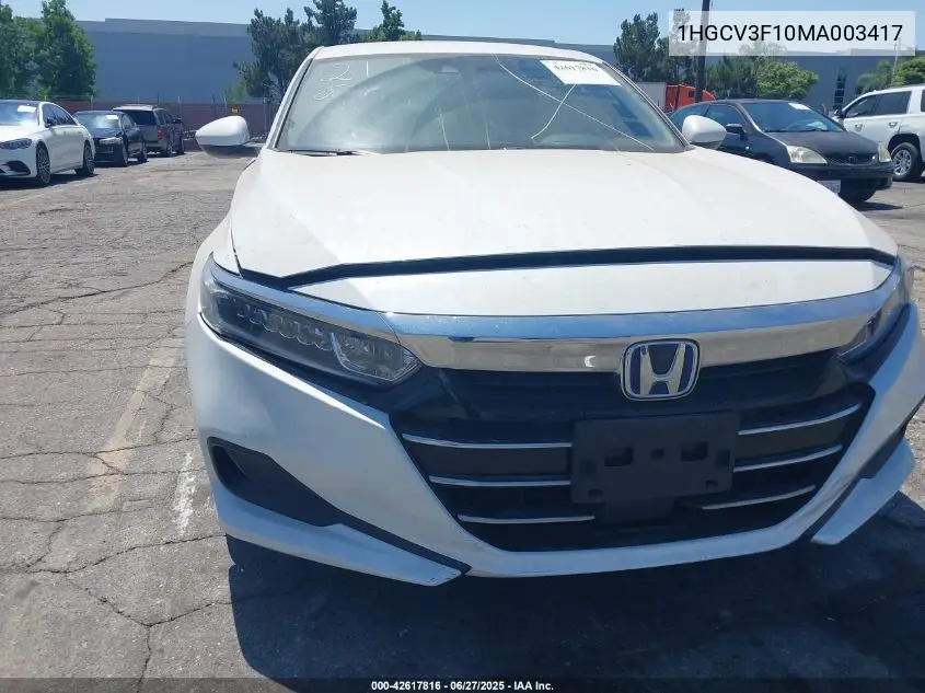 2021 Honda Accord Hybrid VIN: 1HGCV3F10MA003417 Lot: 42617816