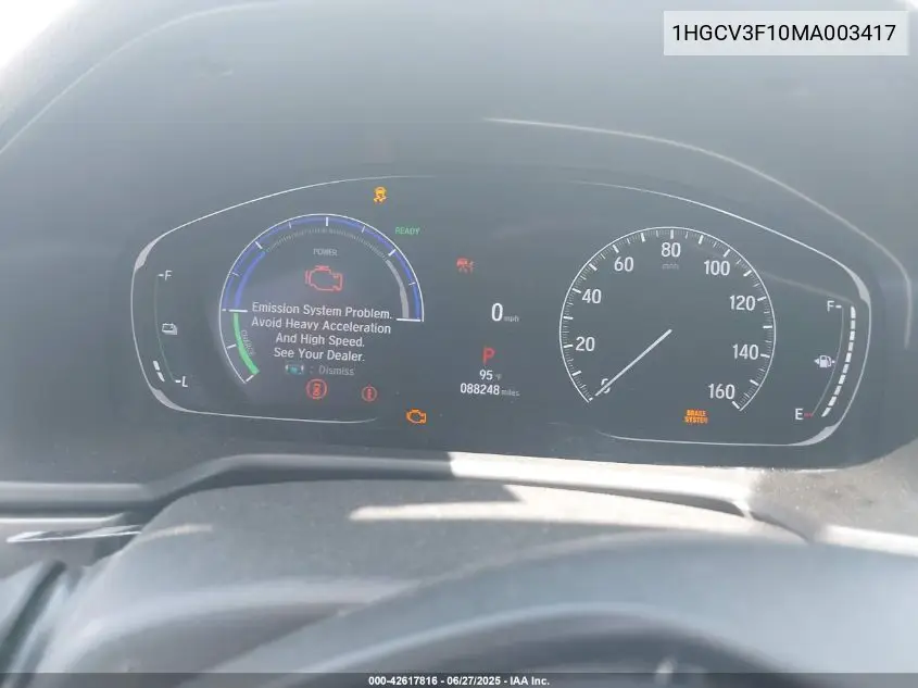 2021 Honda Accord Hybrid VIN: 1HGCV3F10MA003417 Lot: 42617816
