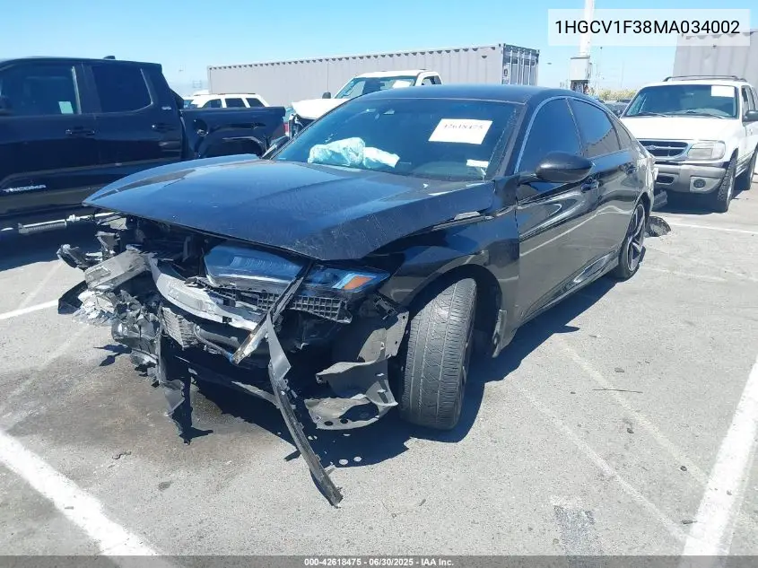 2021 Honda Accord Sport VIN: 1HGCV1F38MA034002 Lot: 42618475