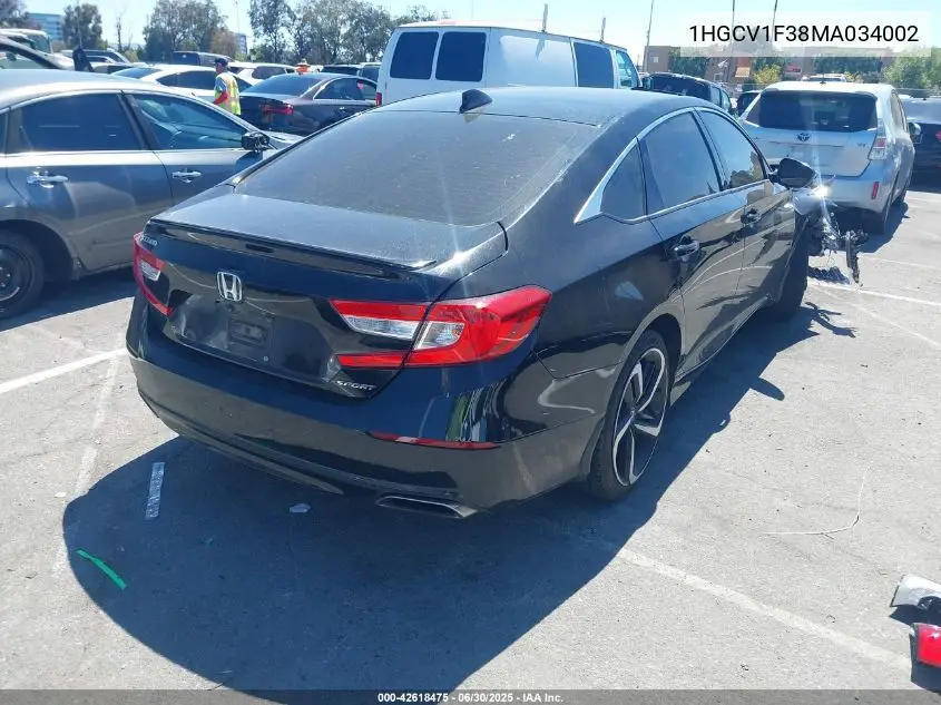 2021 Honda Accord Sport VIN: 1HGCV1F38MA034002 Lot: 42618475