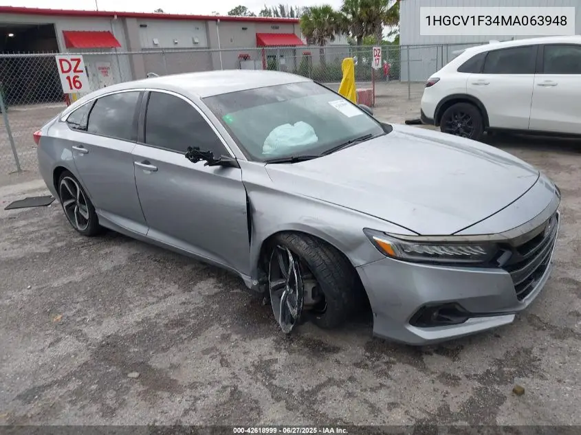 2021 Honda Accord Sport VIN: 1HGCV1F34MA063948 Lot: 42618999