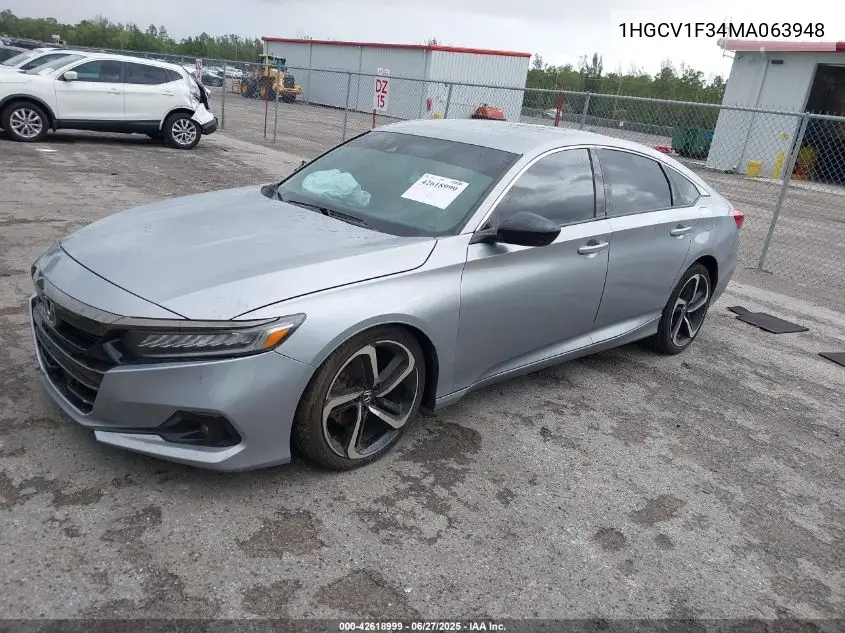 2021 Honda Accord Sport VIN: 1HGCV1F34MA063948 Lot: 42618999
