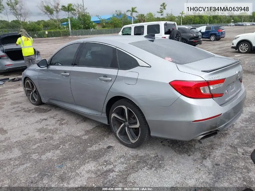 2021 Honda Accord Sport VIN: 1HGCV1F34MA063948 Lot: 42618999