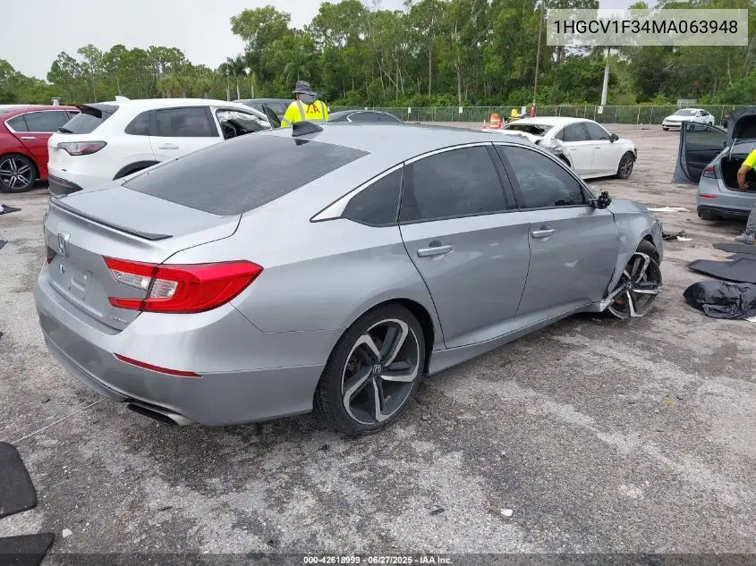2021 Honda Accord Sport VIN: 1HGCV1F34MA063948 Lot: 42618999