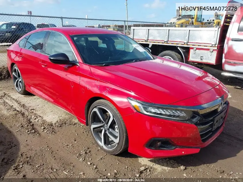 2021 Honda Accord Sport Special Edition VIN: 1HGCV1F45MA072778 Lot: 42619513