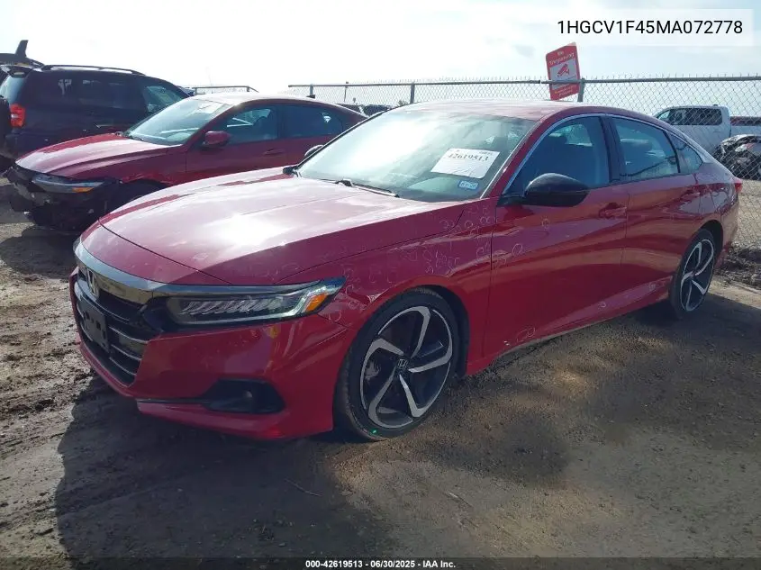 2021 Honda Accord Sport Special Edition VIN: 1HGCV1F45MA072778 Lot: 42619513