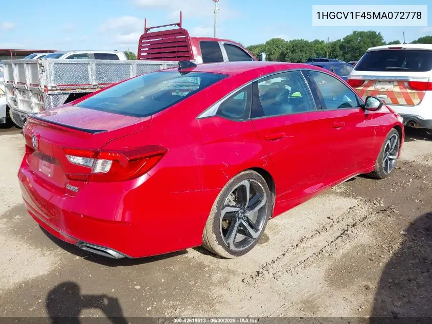 2021 Honda Accord Sport Special Edition VIN: 1HGCV1F45MA072778 Lot: 42619513