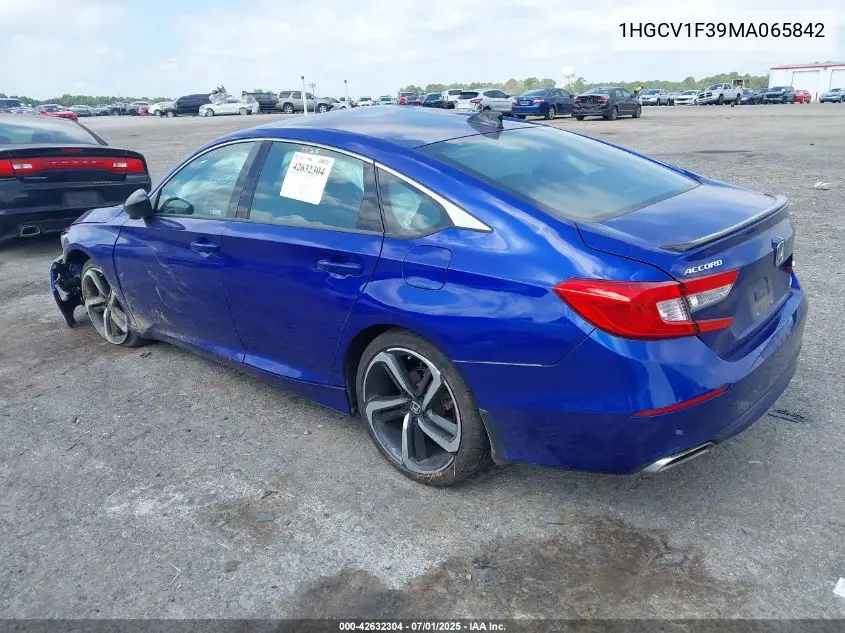 2021 Honda Accord Sport VIN: 1HGCV1F39MA065842 Lot: 42632304