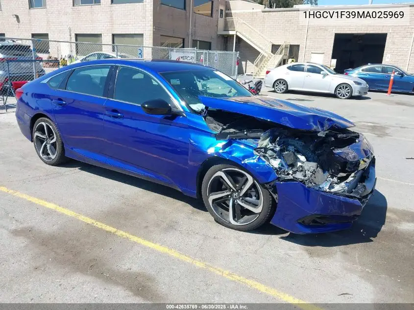 2021 Honda Accord Sport VIN: 1HGCV1F39MA025969 Lot: 42635769