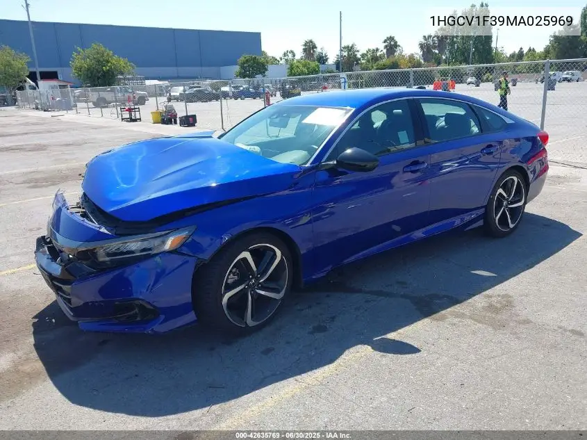 2021 Honda Accord Sport VIN: 1HGCV1F39MA025969 Lot: 42635769