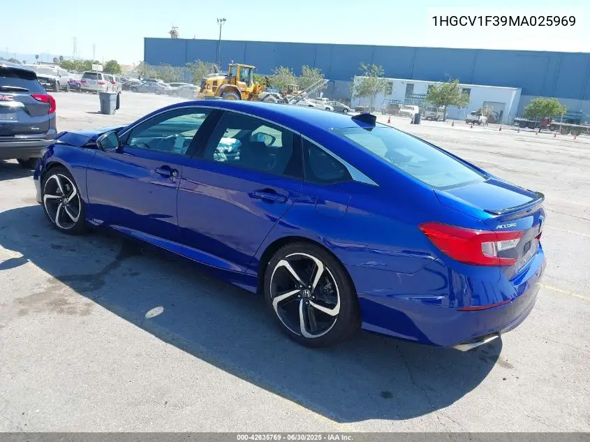 2021 Honda Accord Sport VIN: 1HGCV1F39MA025969 Lot: 42635769