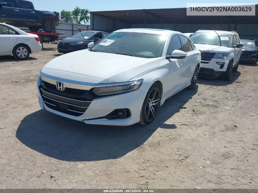 2022 Honda Accord Touring VIN: 1HGCV2F92NA003629 Lot: 42248369