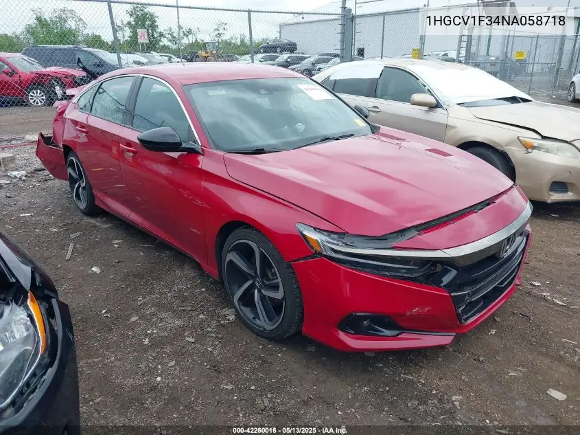 2022 Honda Accord Sport VIN: 1HGCV1F34NA058718 Lot: 42260016
