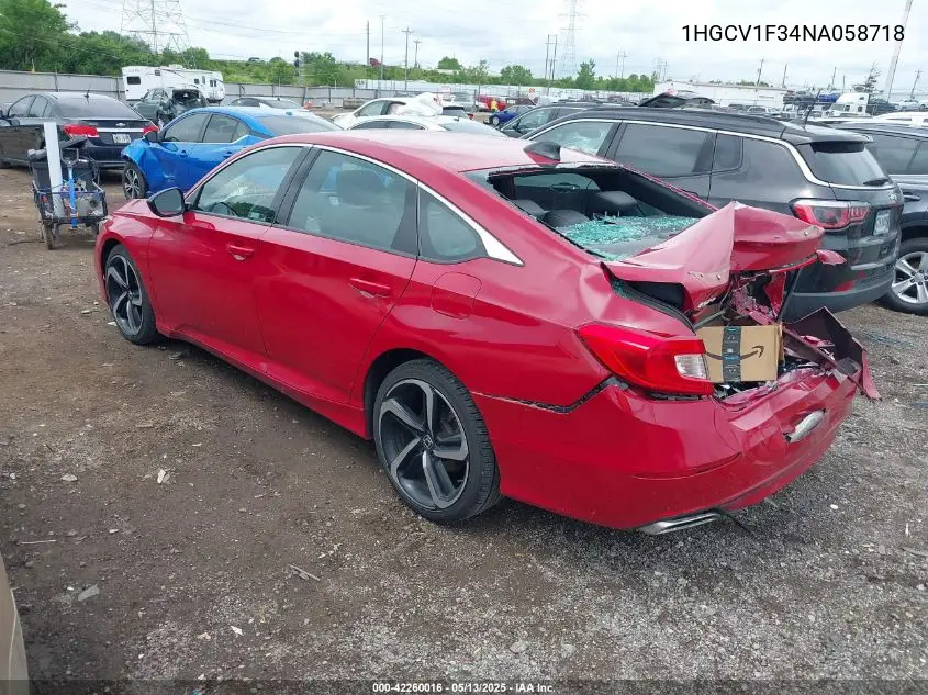 2022 Honda Accord Sport VIN: 1HGCV1F34NA058718 Lot: 42260016