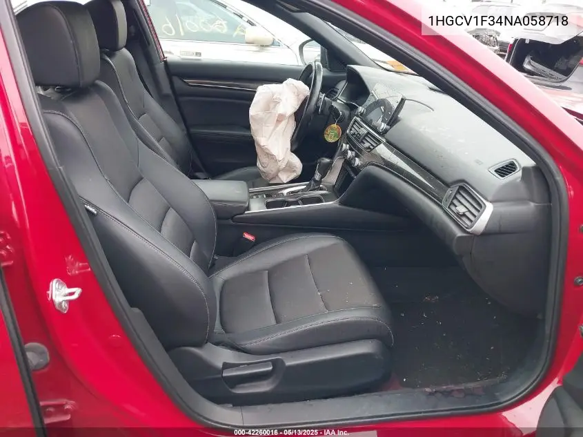 2022 Honda Accord Sport VIN: 1HGCV1F34NA058718 Lot: 42260016