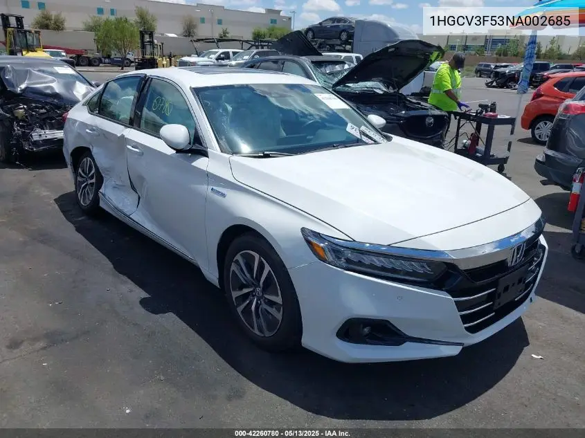 2022 Honda Accord Hybrid Ex-L VIN: 1HGCV3F53NA002685 Lot: 42260780