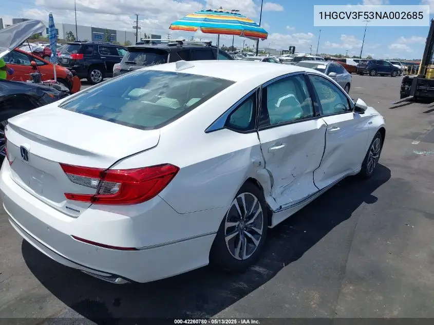 2022 Honda Accord Hybrid Ex-L VIN: 1HGCV3F53NA002685 Lot: 42260780