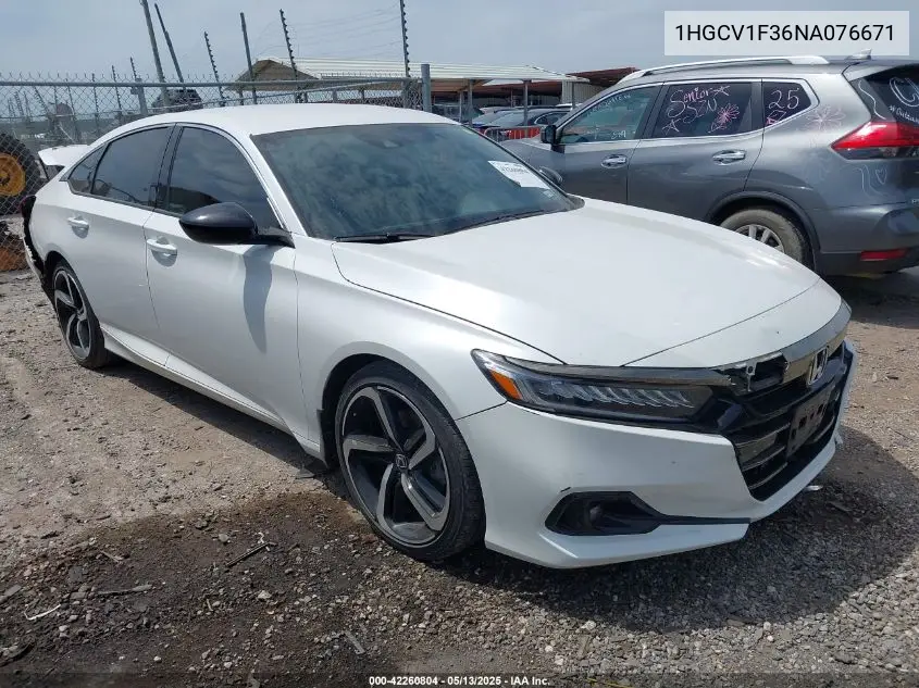 2022 Honda Accord Sport VIN: 1HGCV1F36NA076671 Lot: 42260804