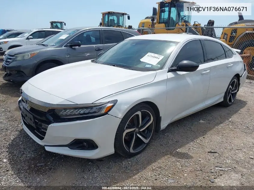 2022 Honda Accord Sport VIN: 1HGCV1F36NA076671 Lot: 42260804