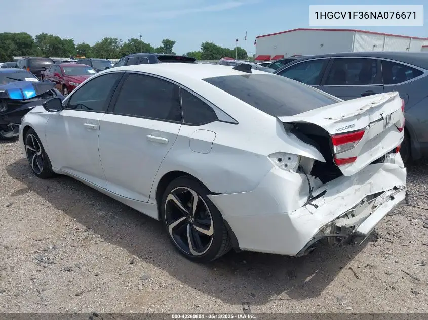 2022 Honda Accord Sport VIN: 1HGCV1F36NA076671 Lot: 42260804