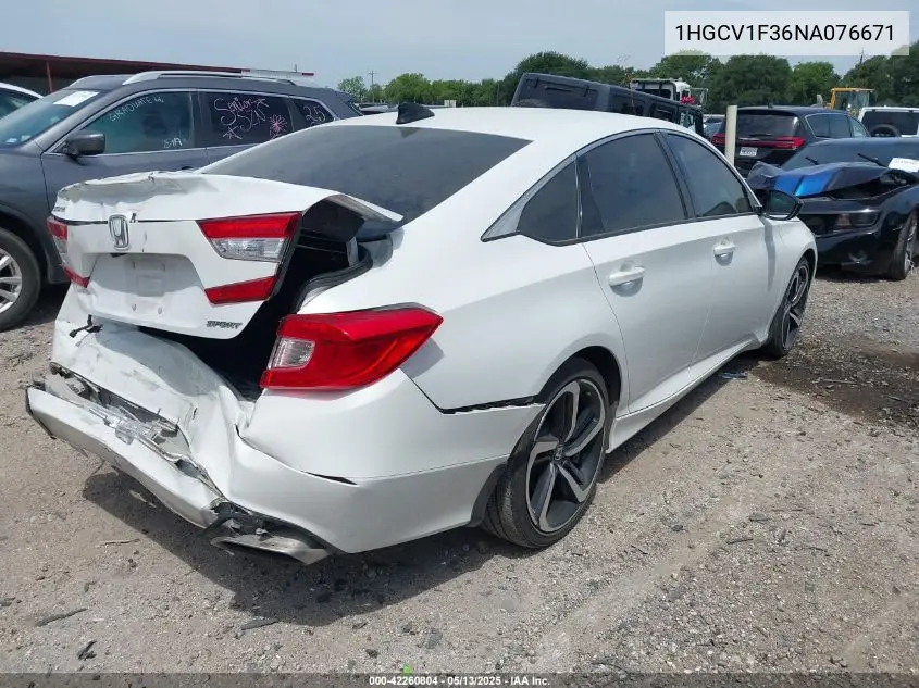 2022 Honda Accord Sport VIN: 1HGCV1F36NA076671 Lot: 42260804