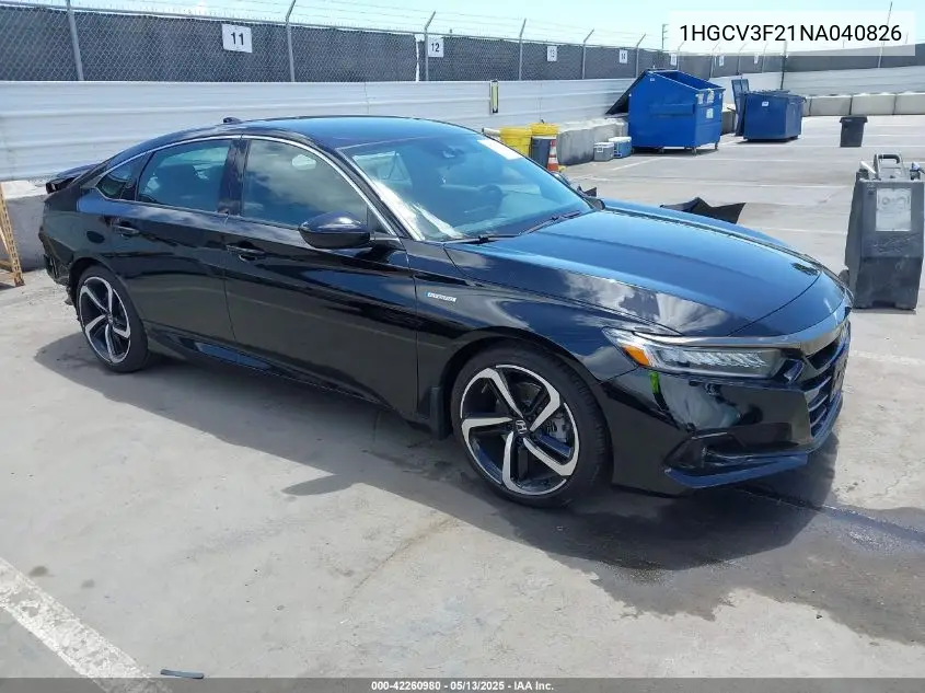 2022 Honda Accord Hybrid Sport VIN: 1HGCV3F21NA040826 Lot: 42260980
