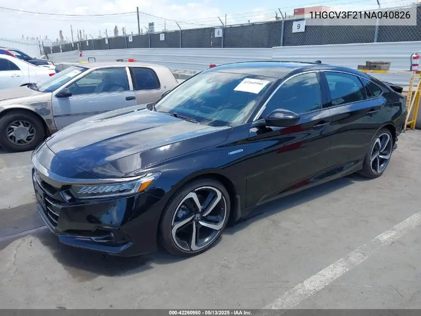 2022 Honda Accord Hybrid Sport VIN: 1HGCV3F21NA040826 Lot: 42260980