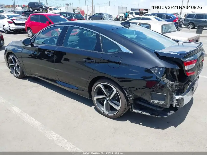 2022 Honda Accord Hybrid Sport VIN: 1HGCV3F21NA040826 Lot: 42260980