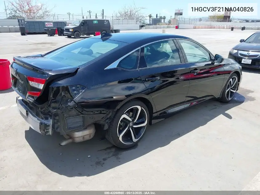 2022 Honda Accord Hybrid Sport VIN: 1HGCV3F21NA040826 Lot: 42260980
