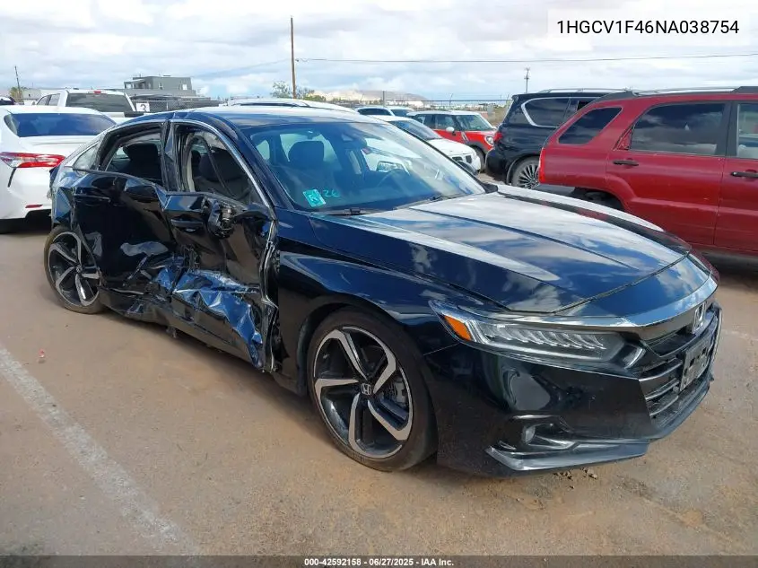 2022 Honda Accord Sport Special Edition VIN: 1HGCV1F46NA038754 Lot: 42592158
