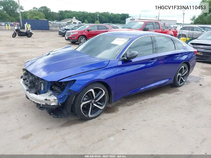 2022 Honda Accord Sport VIN: 1HGCV1F33NA110453 Lot: 42616104